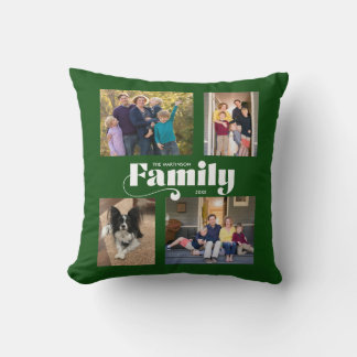 Retro Familie 4 Fotomaterial Dunkelgrün Kissen