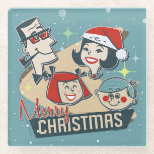 Retro-Familie Frohe Weihnachten Ein gutes neues Ja Glasuntersetzer