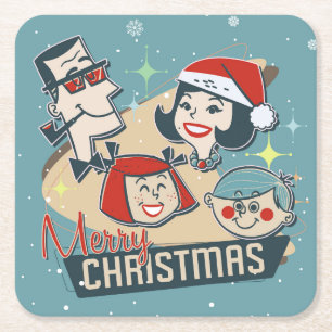 Retro-Familie Frohe Weihnachten Ein gutes neues Ja Rechteckiger Pappuntersetzer