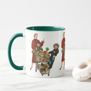 Retro Familie, Mama und Kinder Lebensmittelgeschäf Tasse