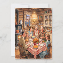 Retro-Familien-Dinner-Erntedankkarte