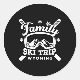 Retro-Familien-Skiurlaub Wyoming-Urlaubsgruppe Sch Runder Aufkleber