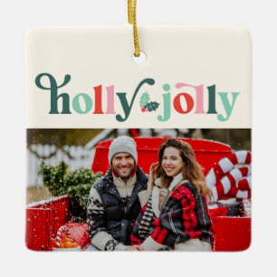 Retro-Familienfoto-Ornament 'Holly Jolly' Keramikornament