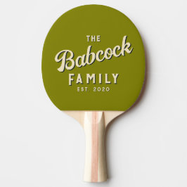 Retro-Familienname & Jahr in warmem Olivenfarbton  Tischtennis Schläger