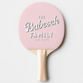 Retro-Familienname und -jahr in rosa Flüsterton au Tischtennis Schläger