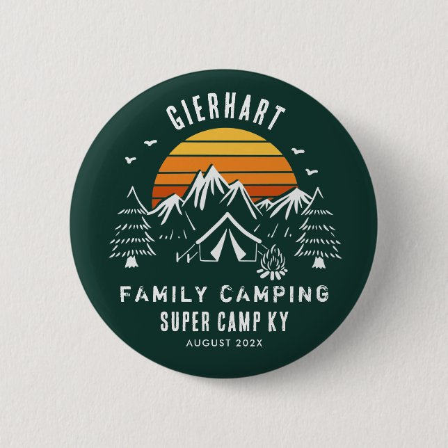 Retro Family Camping - Individueller Urlaub Button (Vorderseite)