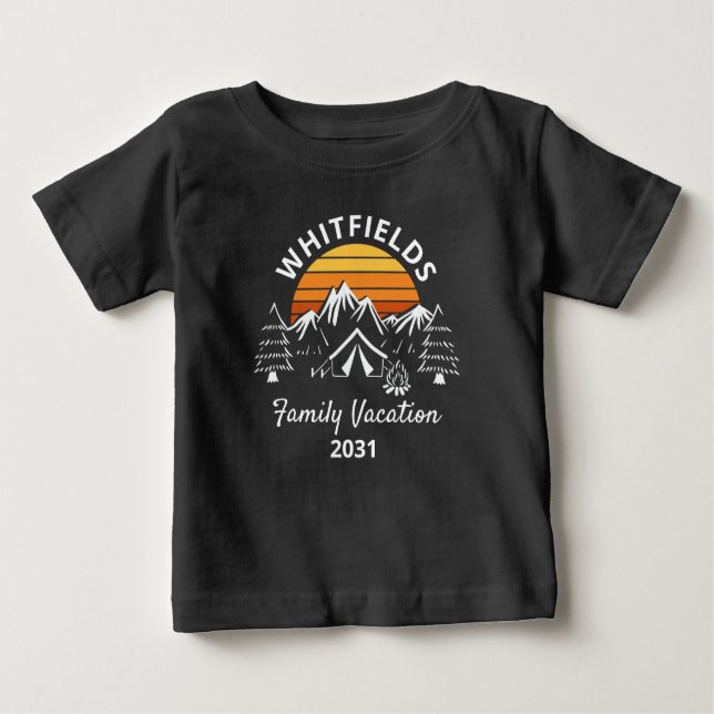 Retro Family Camping Vacacation Individuelle Name Baby T-shirt (Vorderseite)