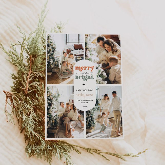 Retro Family Foto Christmas Feiertagskarte (Retro Family Christmas Photo Card)