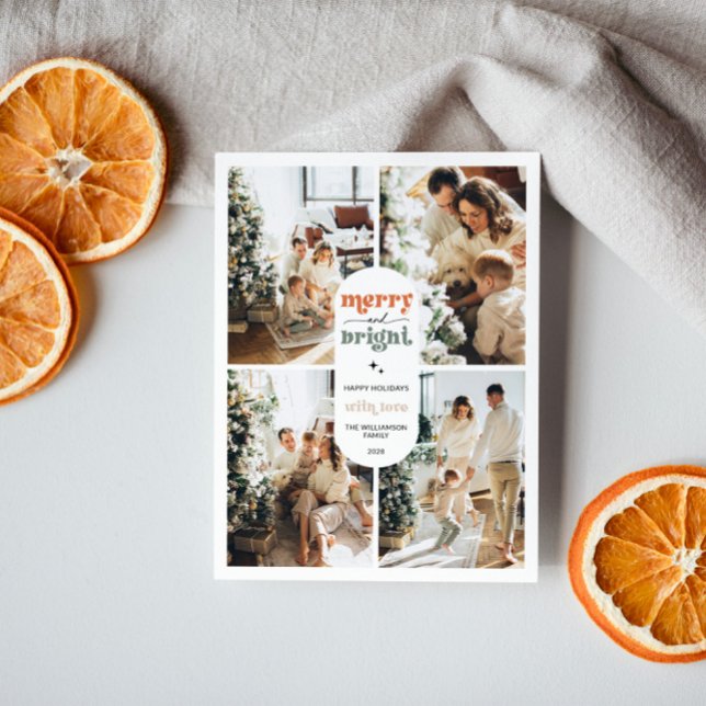 Retro Family Foto Christmas Feiertagspostkarte (Retro Christmas Holiday Postcard)