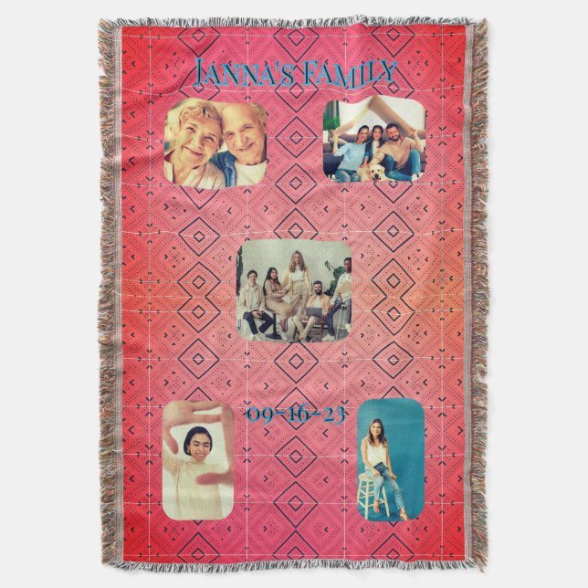 Retro Family Photo Red Diamond Pattern  Decke (Vorderseite Vertikal)