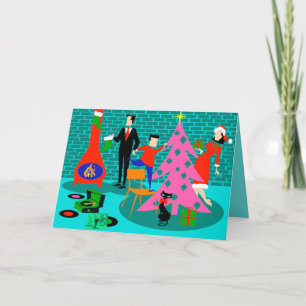 Retro Family trimmen die Weihnachtsbaumkarte Feiertagskarte
