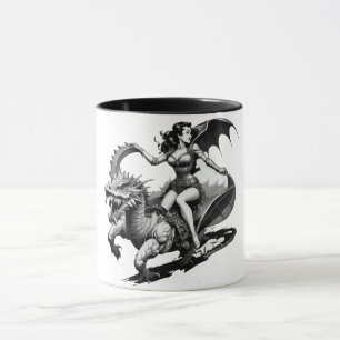 Retro Fantasy Fusion: Dragon-Riding Button-Up Girl Tasse