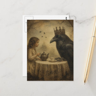 Retro Fantasy Kind eine königliche Raben-Teeparty Postkarte