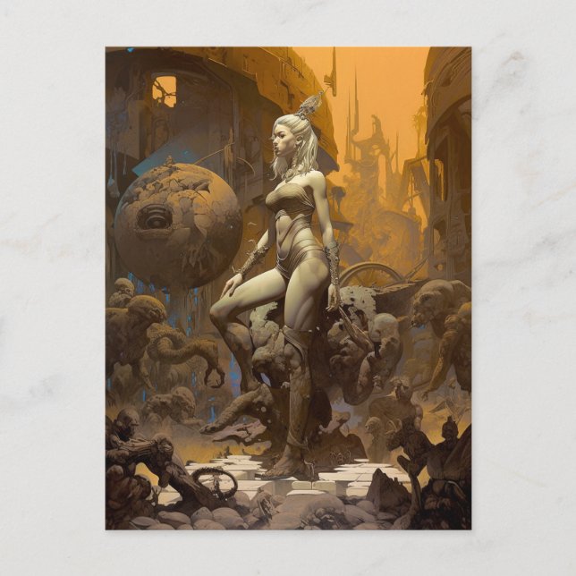 Retro Fantasy Kunst Schöne Frau Postkarte (Vorderseite)