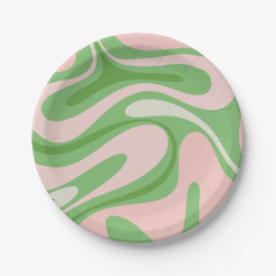Retro Fantasy Swirf Abstraktes Muster Grün Rosa Pappteller
