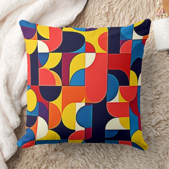 Retro-Farbblock-Geometrie-Kunst Kissen (Decke)