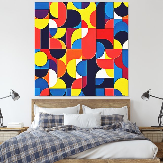 Retro-Farbblock-Geometrie-Kunst Leinwanddruck (Insitu (Schlafzimmer))