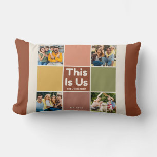 Retro-Farbblock 'This Is Us'-Zitat 4-Foto-Collage Lendenkissen