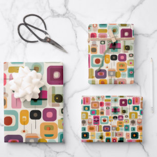 RETRO Farbblöcke geometrisches Muster des mittlere Geschenkpapier Set