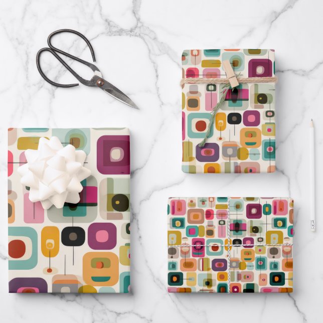 RETRO Farbblöcke geometrisches Muster des mittlere Geschenkpapier Set (Vorderseite)