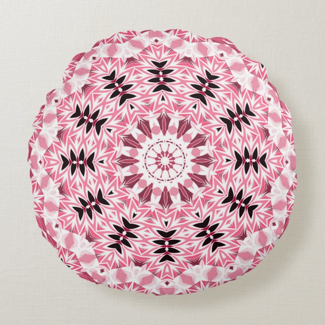 Retro-Farben kreisen Mandala rosa Farben Rundkiel Rundes Kissen (Vorderseite)