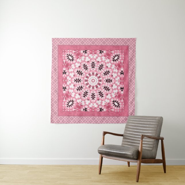 Retro-Farben kreisen Mandala rosa Farben Rundkiel Wandteppich (Beispiel (Horizontal))