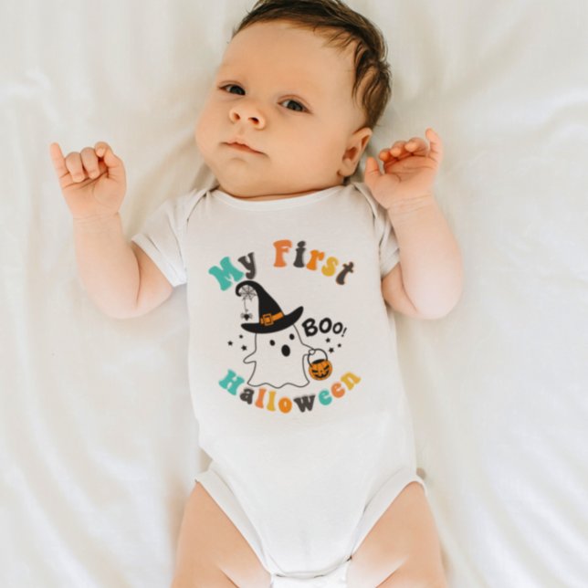 Retro-Farben Niedlich Boo Ghost Mein erstes Hallow Baby Strampler (Von Creator hochgeladen)