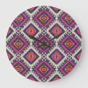 Retro Farben, Stamm Navajo Design. Große Wanduhr