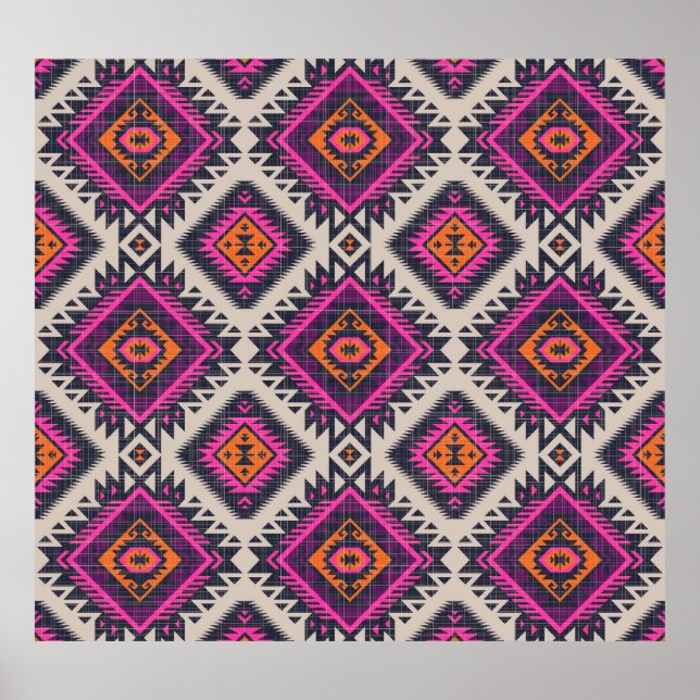Retro Farben, Stamm Navajo Design. Poster (Vorne)