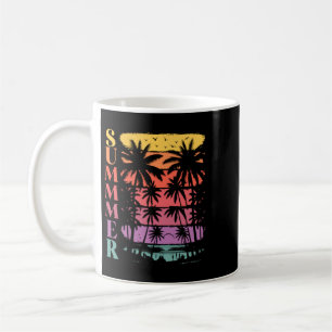Retro-farbene Strand-Sommerstimmung-Palmbaum-Sonne Kaffeetasse