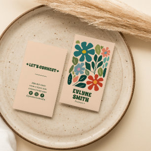 Retro farbenfroh handGezeichnet Groovy Floral Abst Visitenkarte