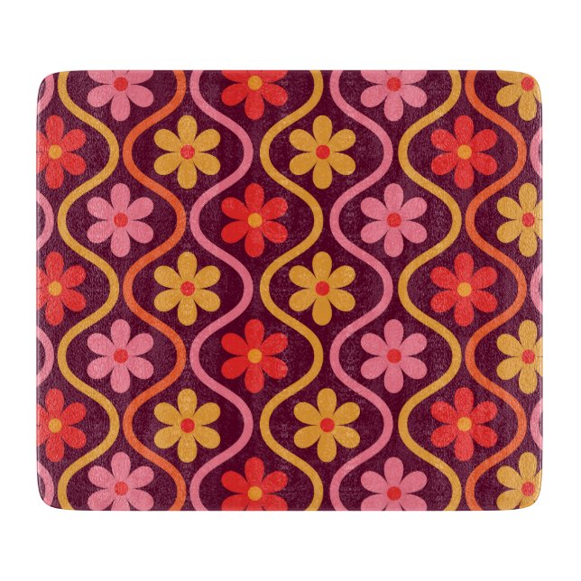 Retro Farbenfrohe Blume auf dem Oge des Mitteljahr Schneidebrett (Vorderseite)