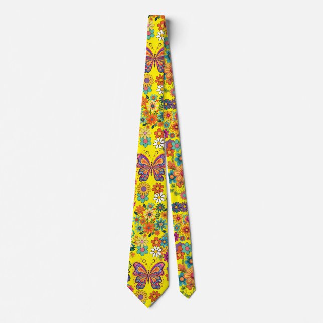 Retro farbenfrohe Blume Muster. B Gelbe BG Krawatte (Vorderseite)