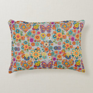 Retro farbenfrohe Blume Muster. L Gray BG Dekokissen