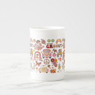 Retro farbenfrohe boho Blume Groovy Blumendesign Prozellantasse