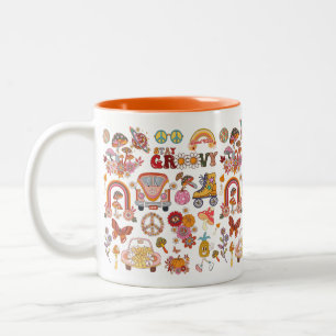 Retro farbenfrohe boho Blume Groovy Blumendesign Zweifarbige Tasse