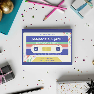 Retro farbenfrohe Cassette Band Geburtstagsparty Einladung