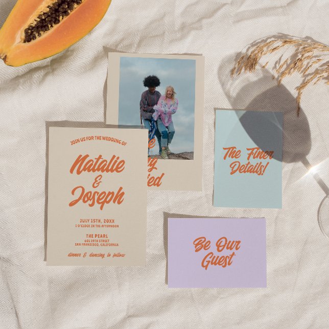 Retro farbenfrohe fette, helle Funky Moderne Hochz Einladung (Von Creator hochgeladen)