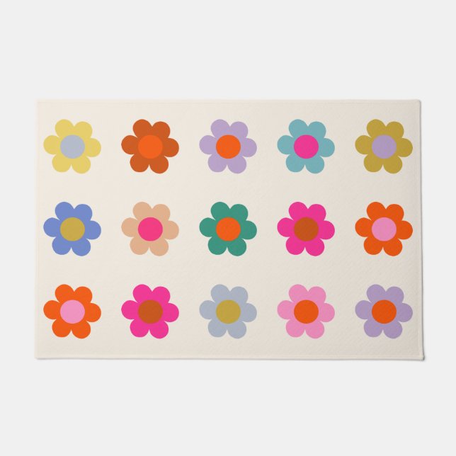 Retro farbenfrohe florale Preppy Abstrakte Blume Fußmatte (Vorderseite)