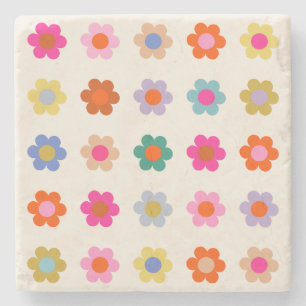 Retro farbenfrohe florale Preppy Abstrakte Blume Steinuntersetzer