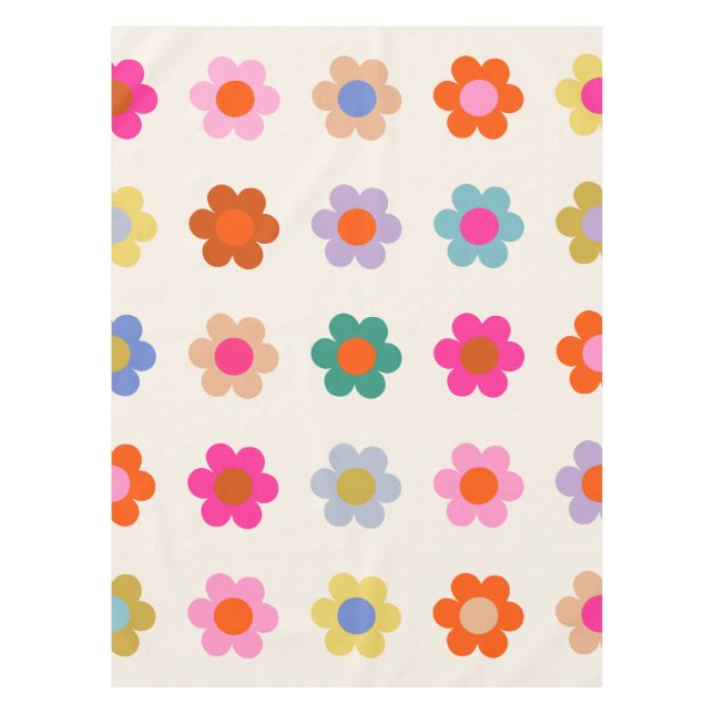 Retro farbenfrohe florale Preppy Abstrakte Blume Tischdecke (Vorderseite)