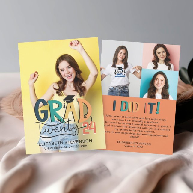 Retro farbenfrohe Graduierungsparty 4 Foto Einladung (Von Creator hochgeladen)