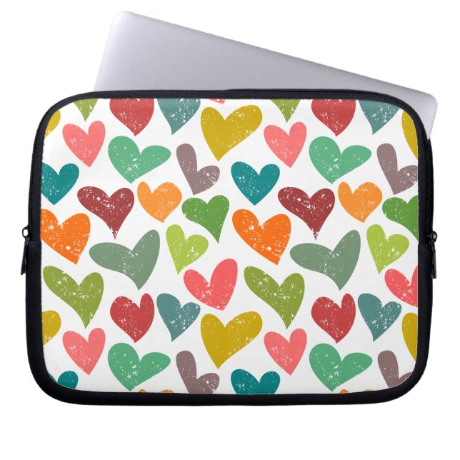 Retro farbenfrohe Groovy Valentine Herzmuster Laptopschutzhülle (Vorderseite)