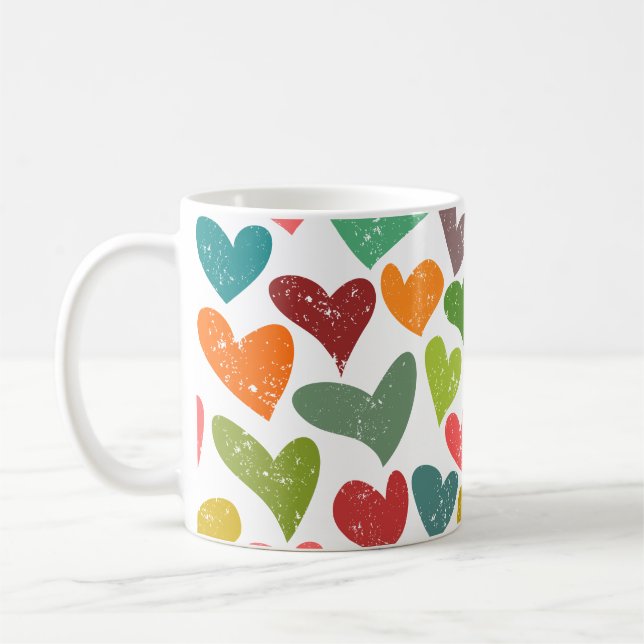 Retro farbenfrohe Groovy Valentine Herzmuster Tasse (Links)