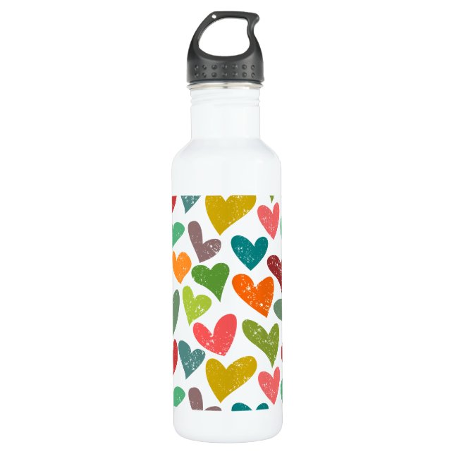 Retro farbenfrohe Groovy Valentine Herzmuster Trinkflasche (Vorderseite)