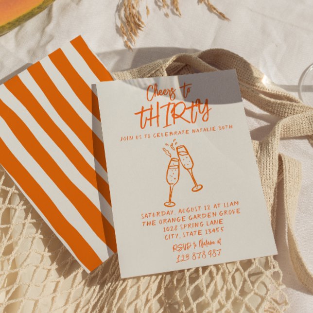 Retro farbenfrohe Hand Drawn 30. Whimsical Geburts Einladung (Von Creator hochgeladen)