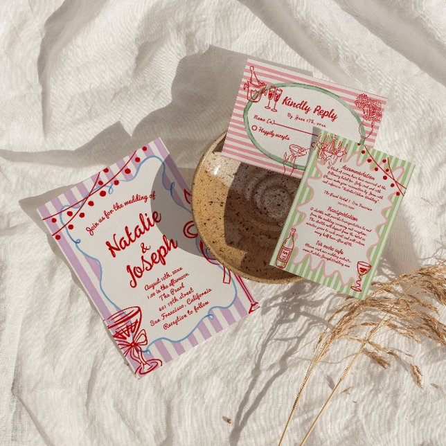 Retro farbenfrohe Hand Drawn geschrieben Quirky Ho Einladung (Von Creator hochgeladen)