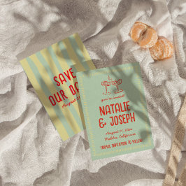 Retro farbenfrohe Hand Drawn Pastel Funky Fun Wedd Save The Date