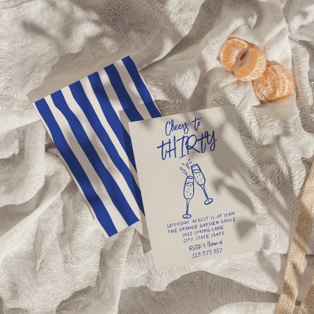 Retro farbenfrohe Hand gezeichnet 30th Cheers to B Einladung (Von Creator hochgeladen)