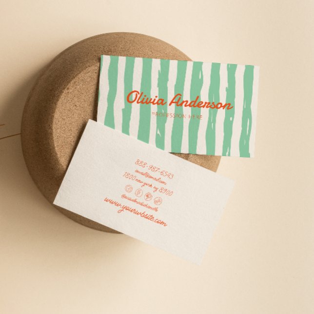 Retro farbenfrohe Hand Gezeichnet Stripped Niedlic Visitenkarte (Von Creator hochgeladen)